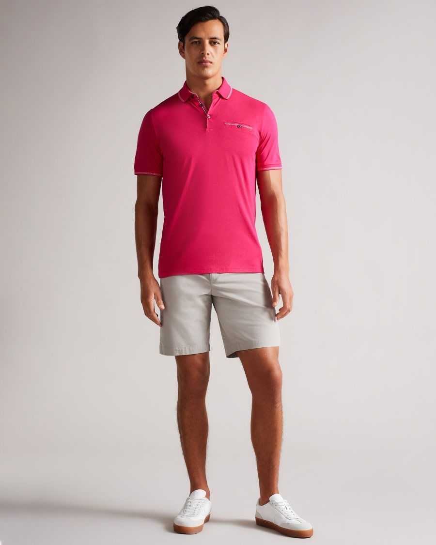 Ted Baker Tortila Polo Shirt With Striped Details Deep-Pink | 7835649-NL