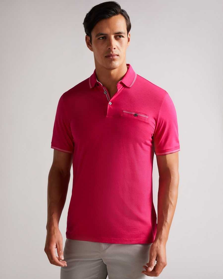 Ted Baker Tortila Polo Shirt With Striped Details Deep-Pink | 7835649-NL