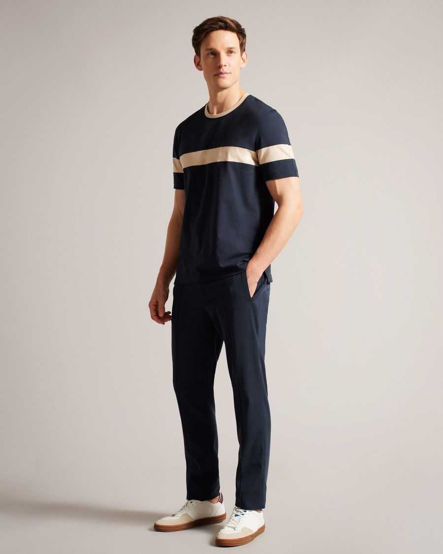 Ted Baker Trez Short Sleeve Regular Colour Block T-Shirt Navy | 9865072-ZY