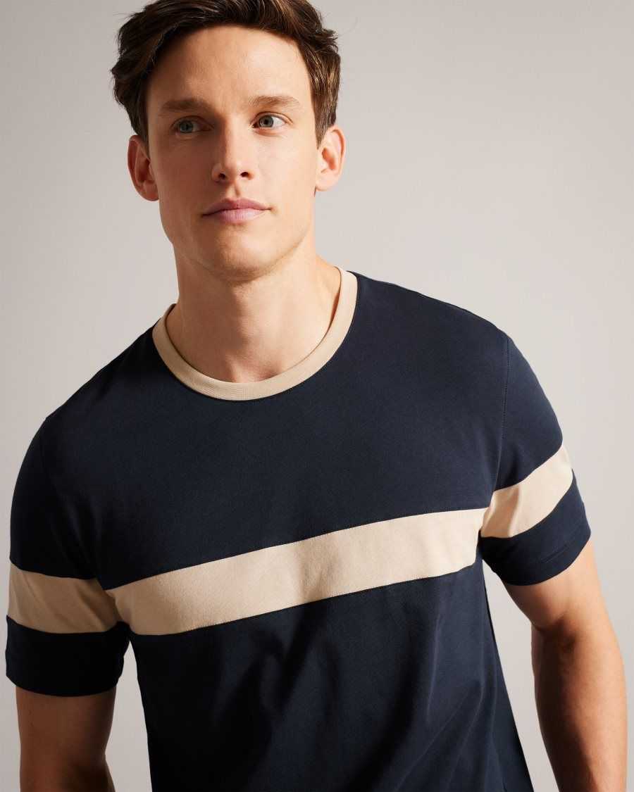 Ted Baker Trez Short Sleeve Regular Colour Block T-Shirt Navy | 9865072-ZY