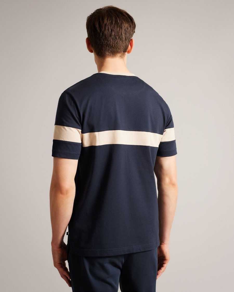 Ted Baker Trez Short Sleeve Regular Colour Block T-Shirt Navy | 9865072-ZY