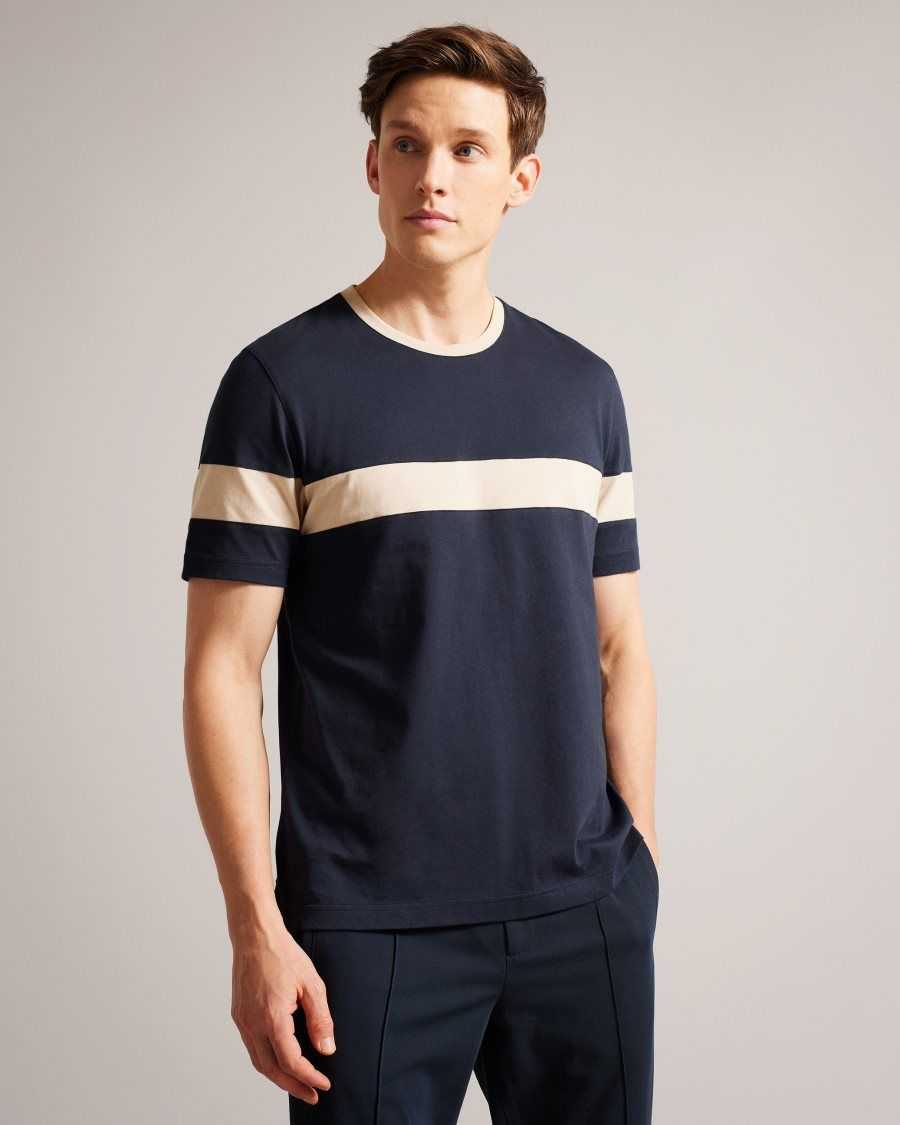 Ted Baker Trez Short Sleeve Regular Colour Block T-Shirt Navy | 9865072-ZY