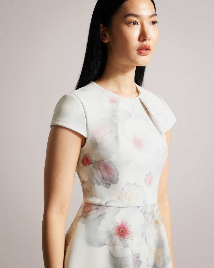 Ted Baker Trinia Floral Print Skater Dress Natural | 0194536-SZ