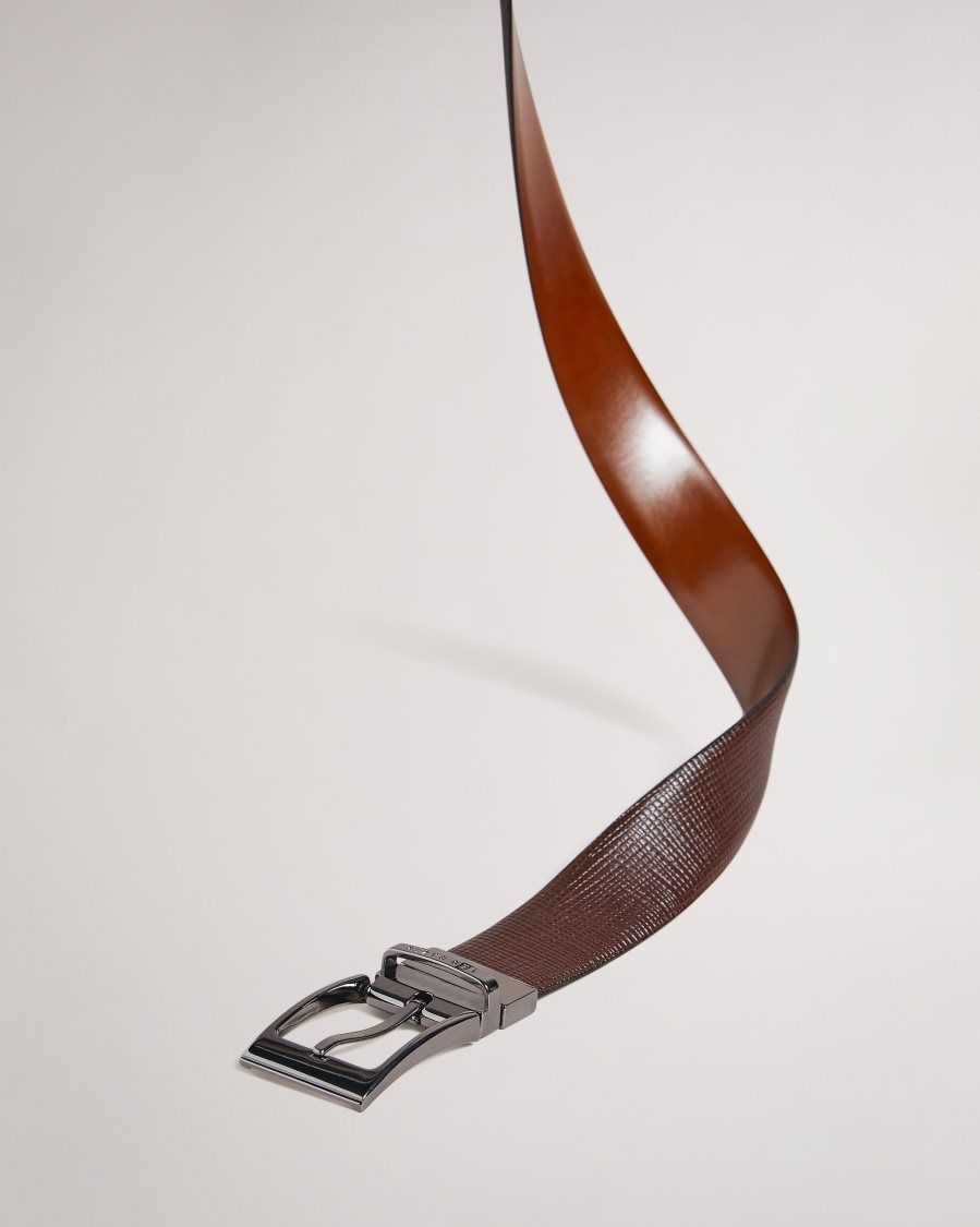 Ted Baker Twin Cross Hatch Leather Reversible Belt Brown-Chocolate | 3251096-DL