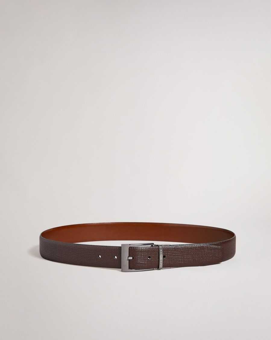 Ted Baker Twin Cross Hatch Leather Reversible Belt Brown-Chocolate | 3251096-DL