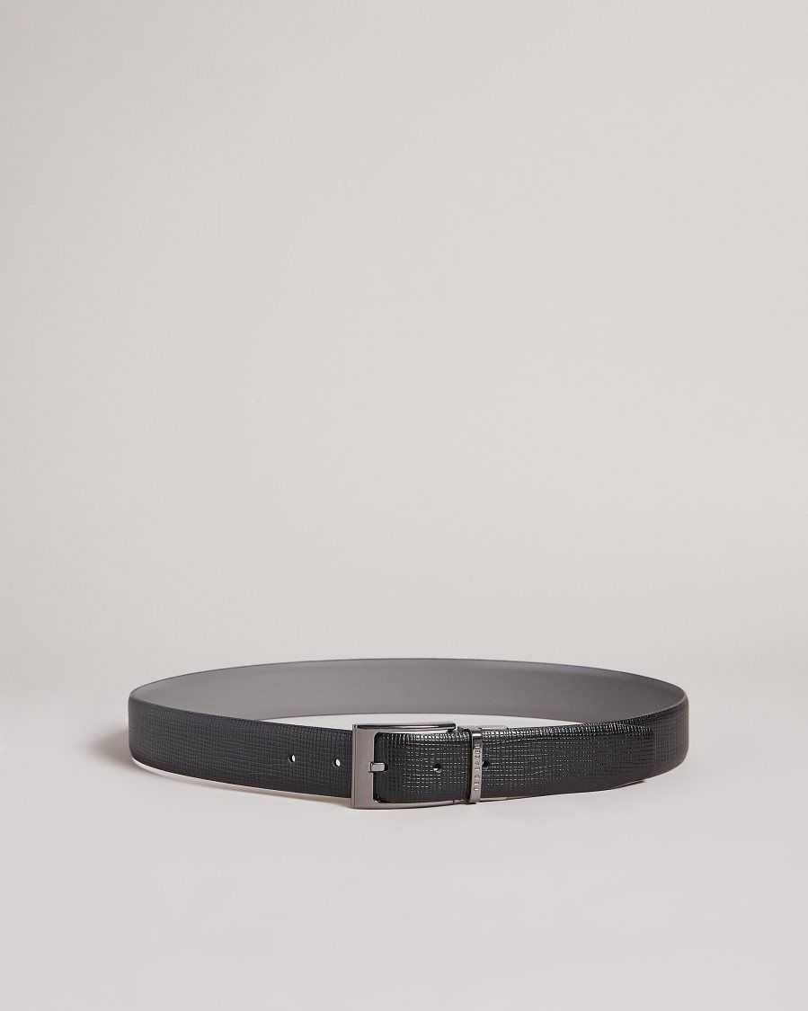 Ted Baker Twin Cross Hatch Leather Reversible Belt Black | 3971528-AW