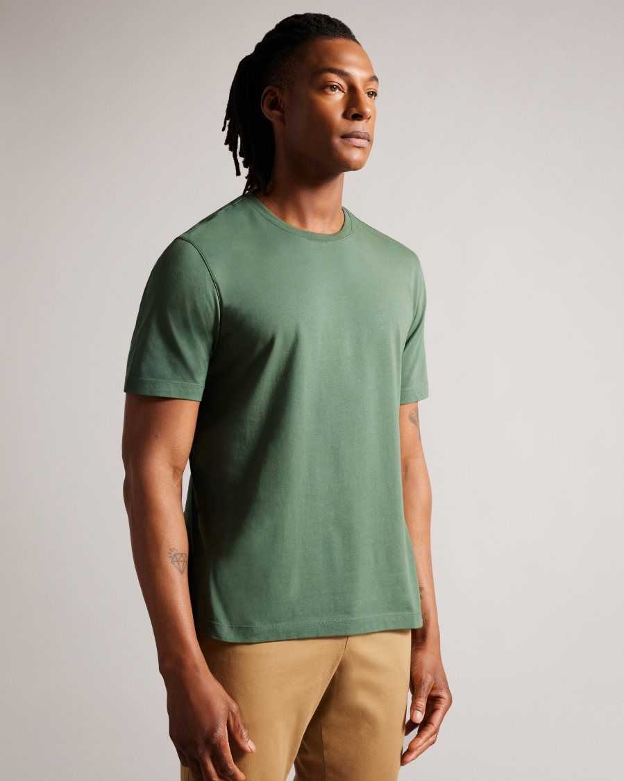 Ted Baker Tywinn Short Sleeve Regular Fit Plain T-shirt Medium Green | 7832641-DM