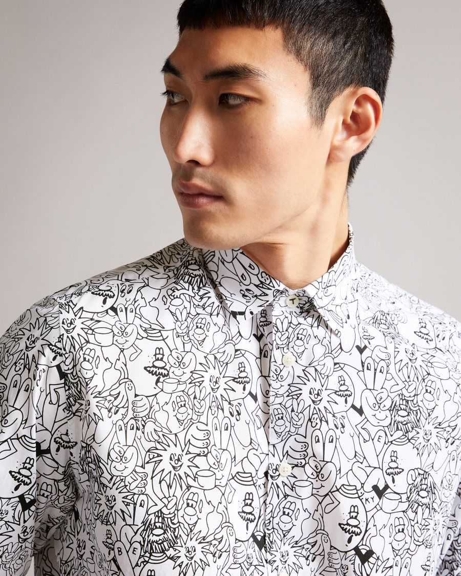 Ted Baker Upland All Over Character Print Shirt White | 2140836-TE