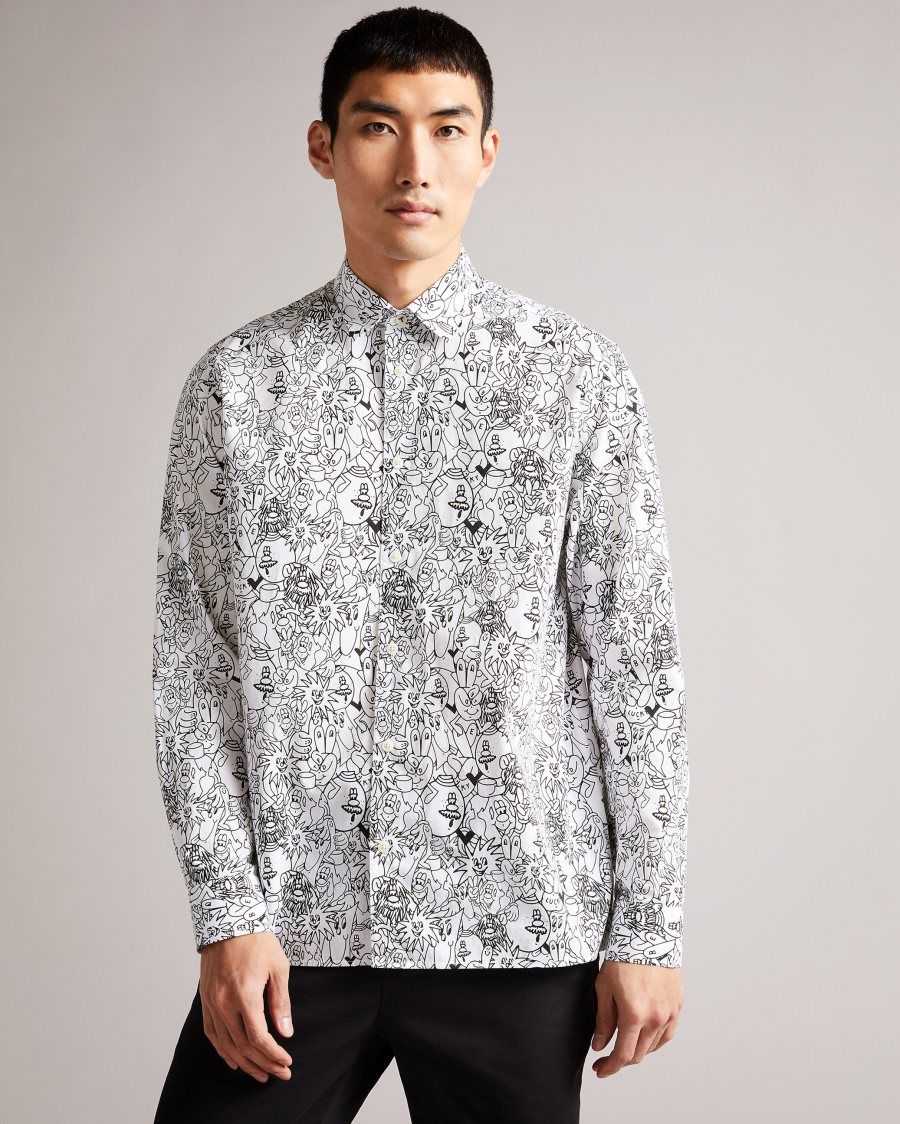 Ted Baker Upland All Over Character Print Shirt White | 2140836-TE