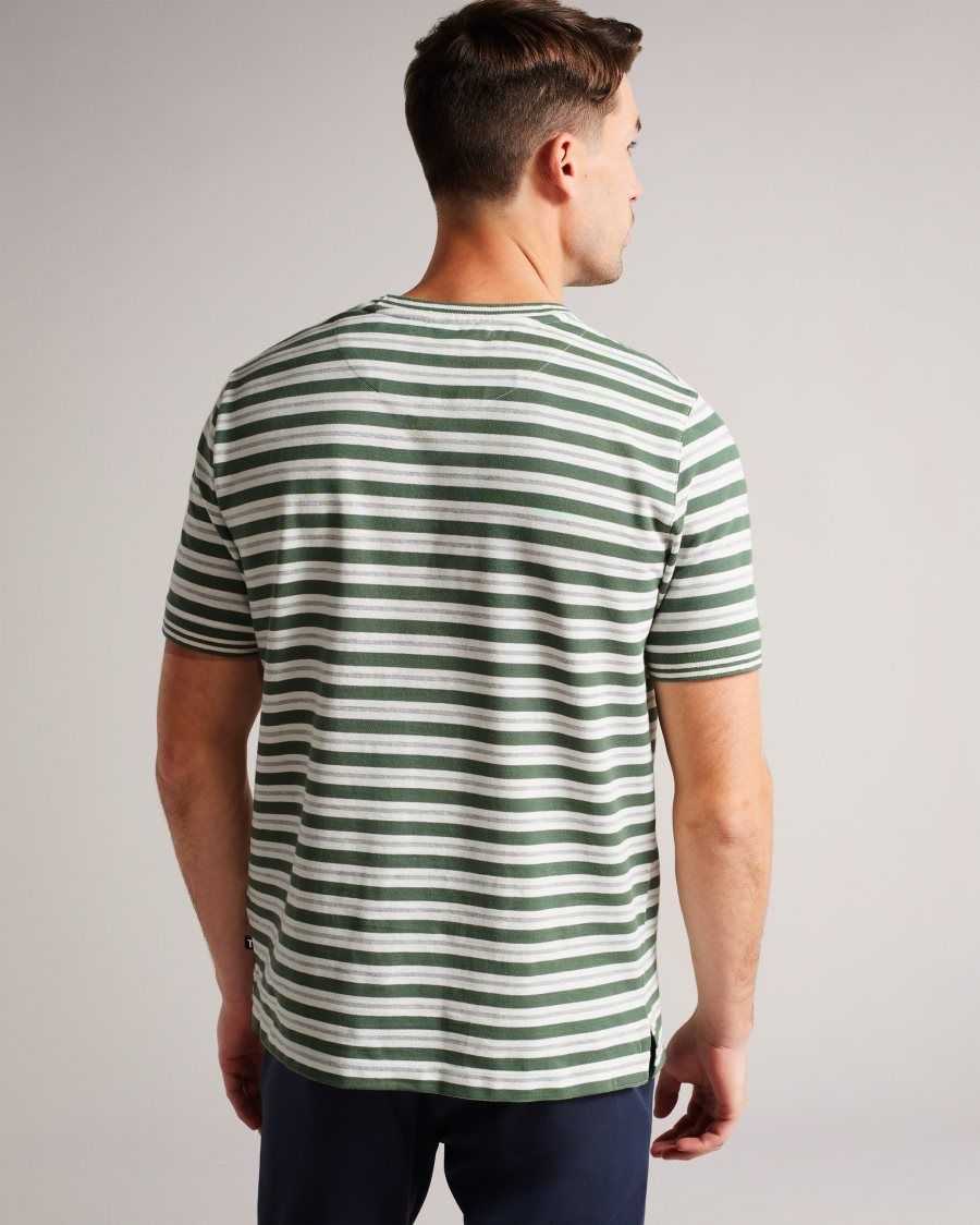 Ted Baker Vadell Short Sleeve Regular Fit Striped T-Shirt Khaki | 5091748-TY