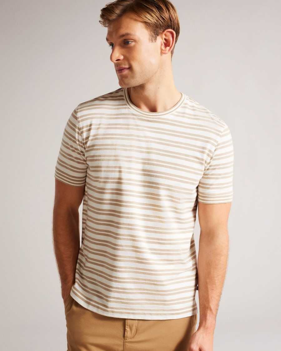 Ted Baker Vadell Short Sleeve Regular Fit Striped T-Shirt Light Brown | 9481320-PX