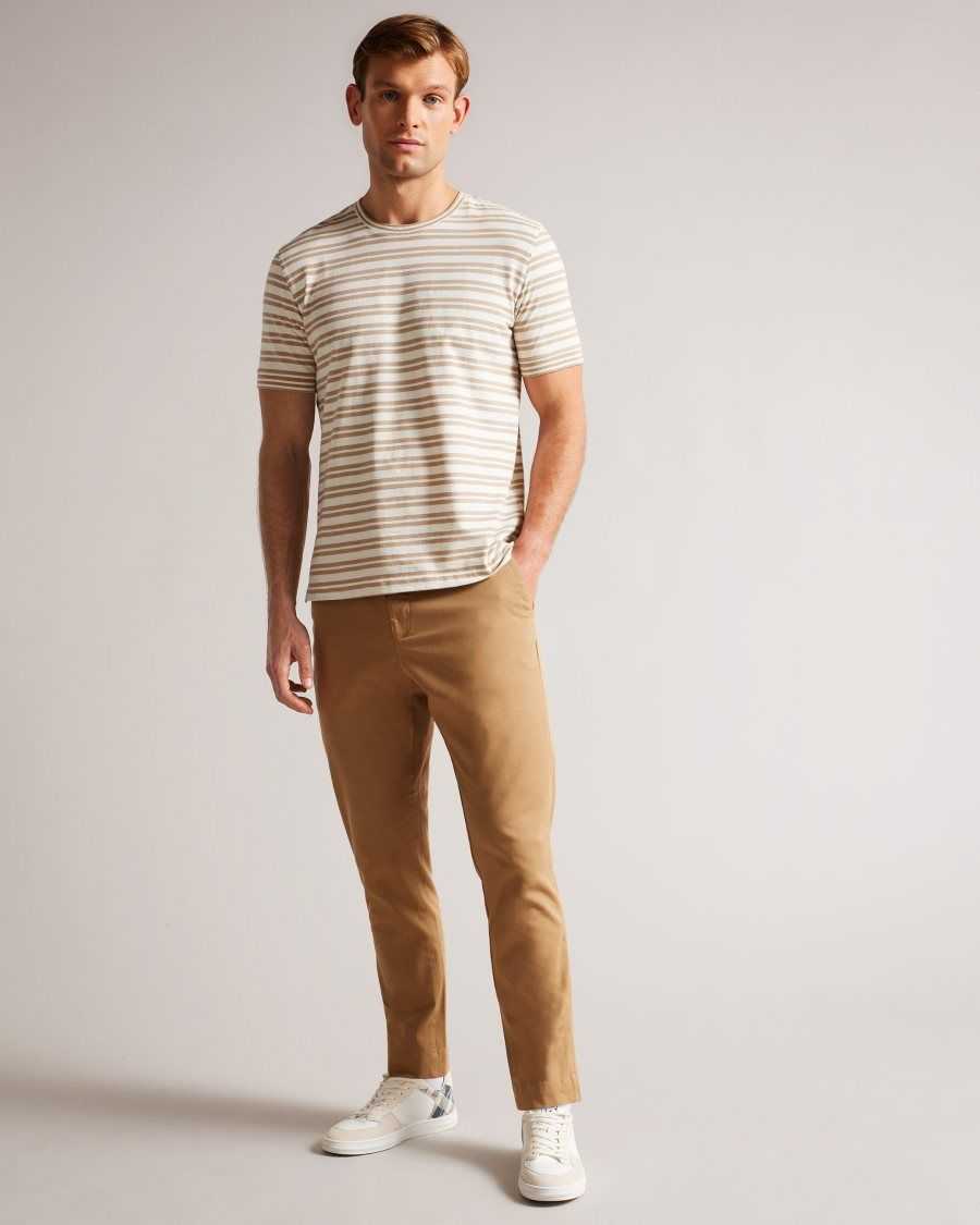 Ted Baker Vadell Short Sleeve Regular Fit Striped T-Shirt Light Brown | 9481320-PX