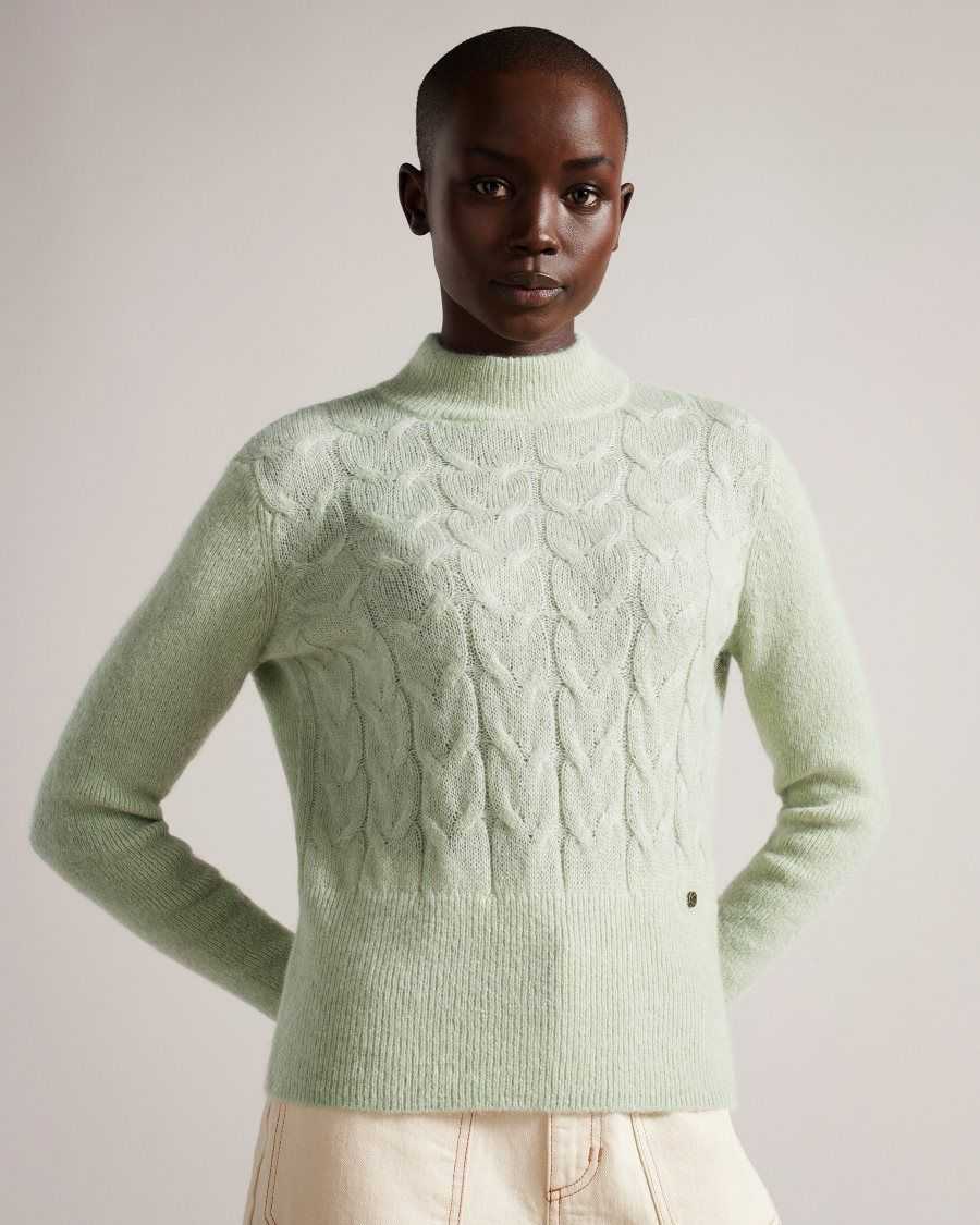 Ted Baker Veolaa Wool And Mohair Blend Cable Knit Jumper Light Green | 1364802-JN