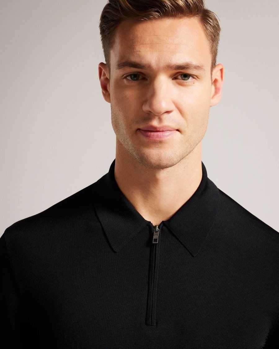 Ted Baker Viba Long Sleeve Regular Half Zip Rayon Polo Black | 3079185-MJ