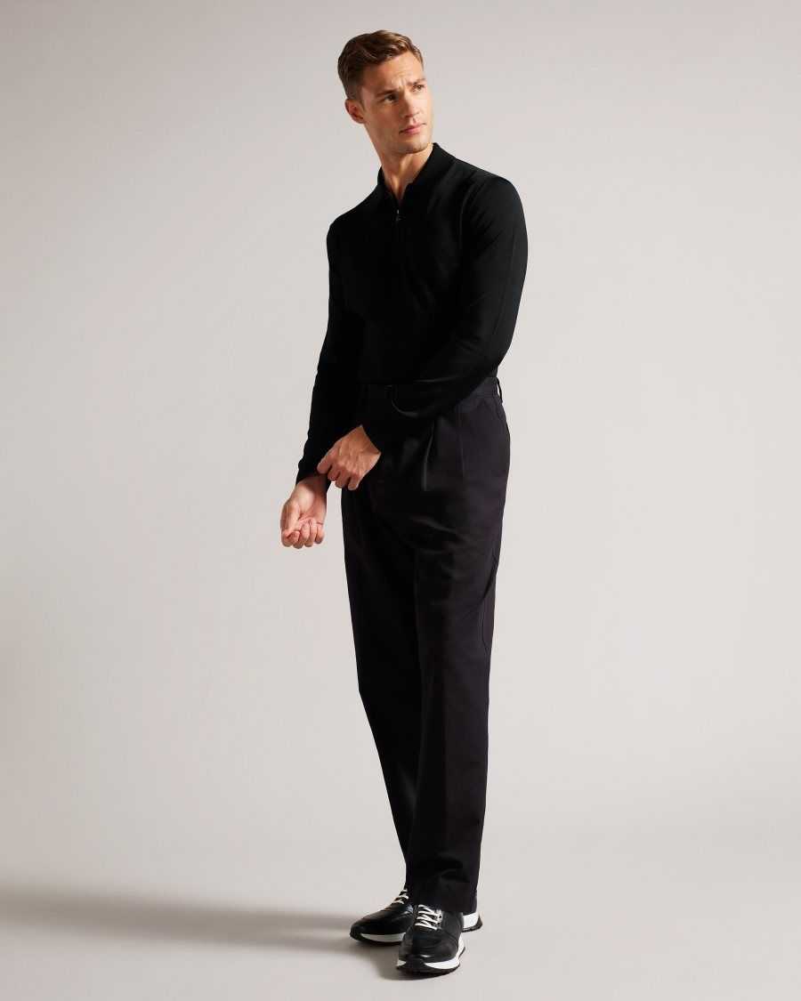 Ted Baker Viba Long Sleeve Regular Half Zip Rayon Polo Black | 3079185-MJ