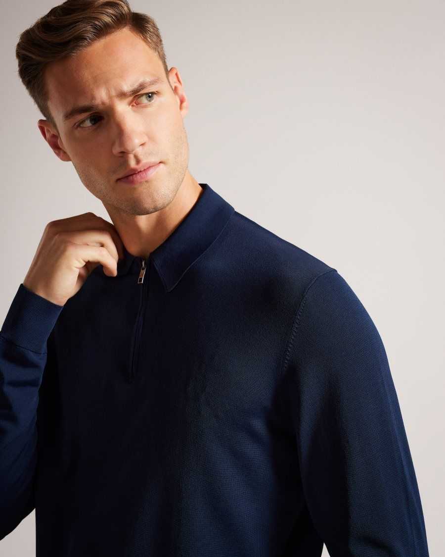 Ted Baker Viba Long Sleeve Regular Half Zip Rayon Polo Navy | 8469725-SM