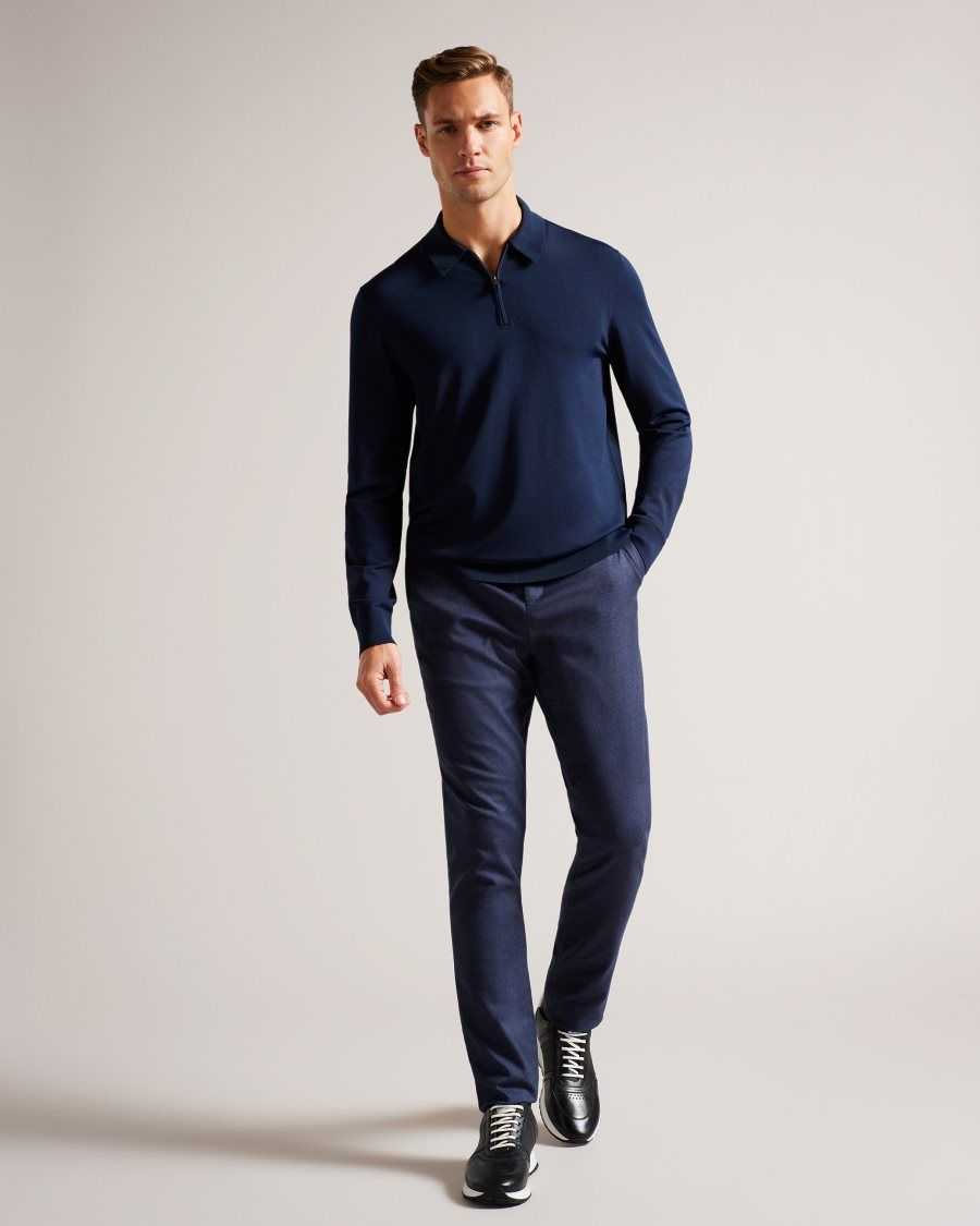 Ted Baker Viba Long Sleeve Regular Half Zip Rayon Polo Navy | 8469725-SM