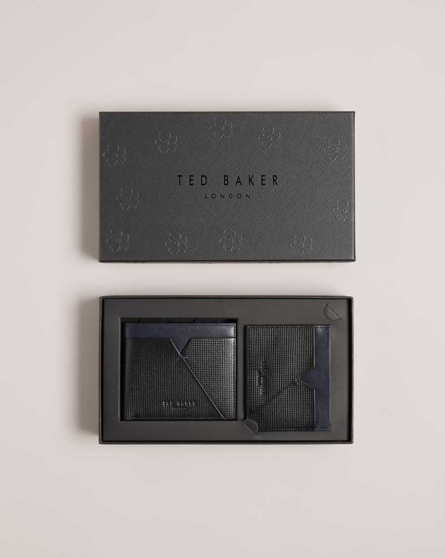 Ted Baker Viktree Textured Leather Wallet And Cardholder Set Black | 7541296-AV