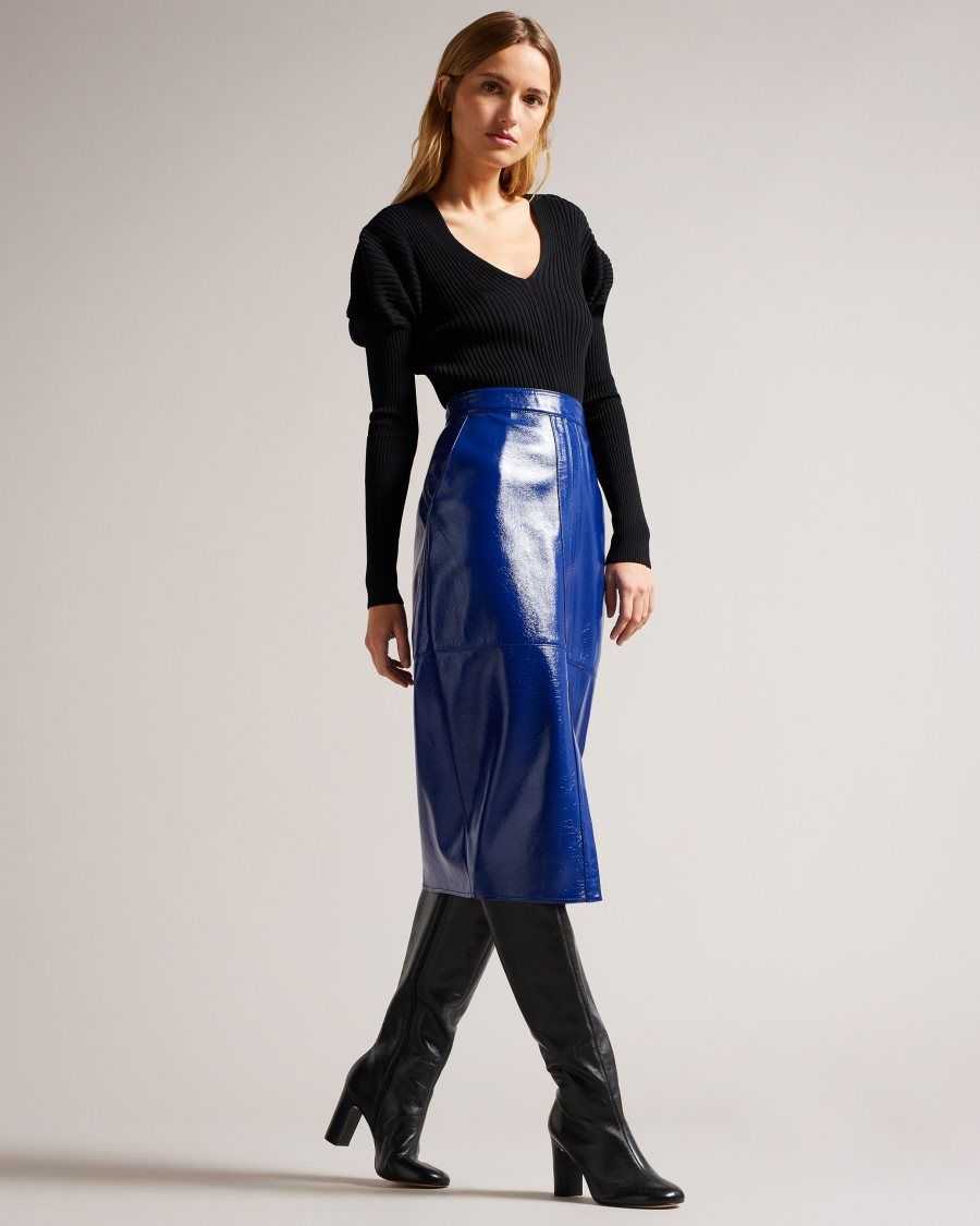 Ted Baker Vinell Panelled Vinyl Pencil Skirt Blue | 4763085-HB