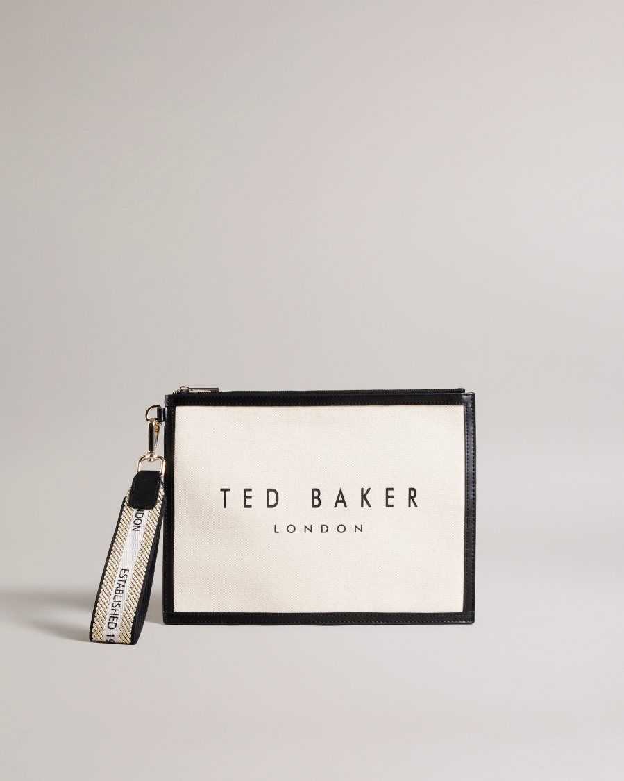 Ted Baker Vivtora Branded Webbing Canvas Pouch Ecru | 1278036-PJ