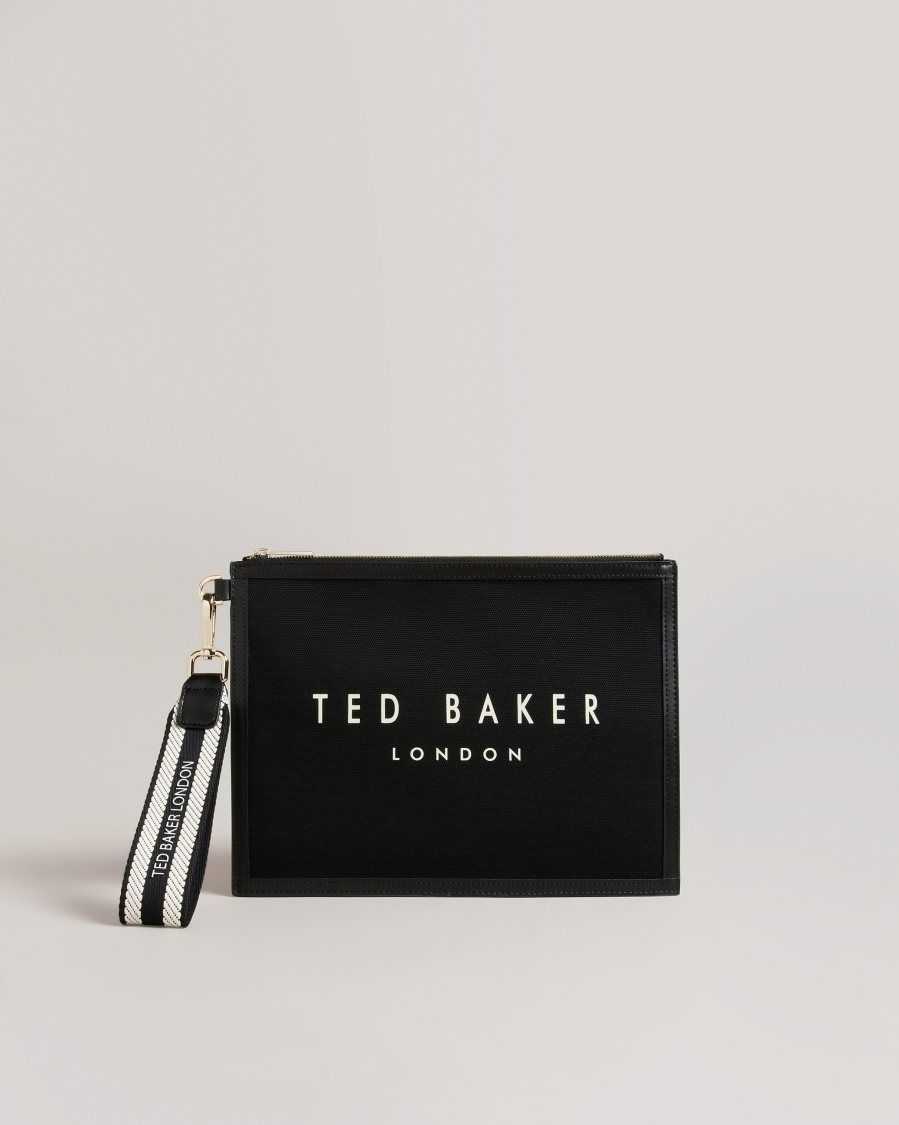 Ted Baker Vivtora Branded Webbing Canvas Pouch Black | 9436071-NL