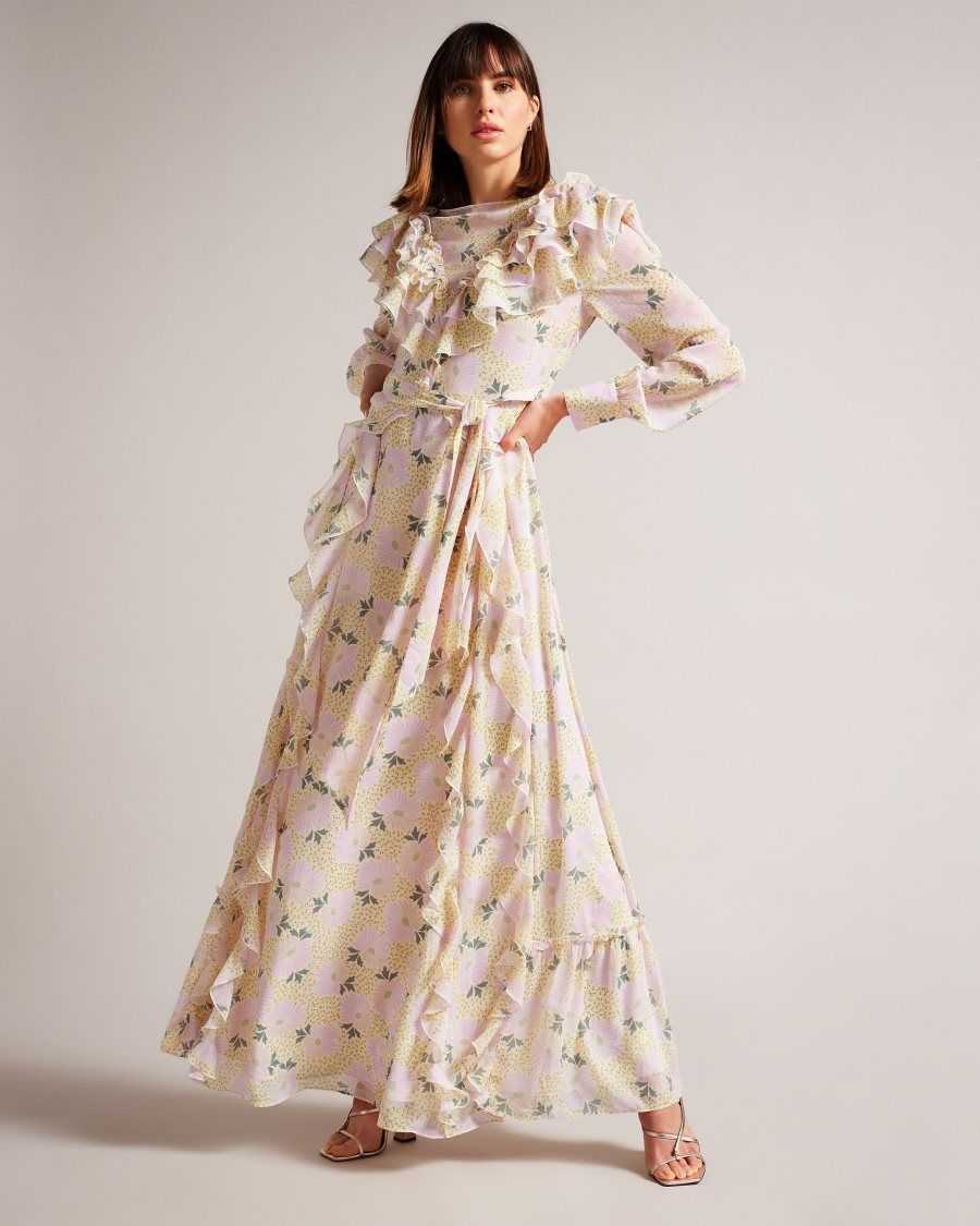 Ted Baker Vivyana Frilled Daisy Print Maxi Dress Light Yellow | 9531846-ET