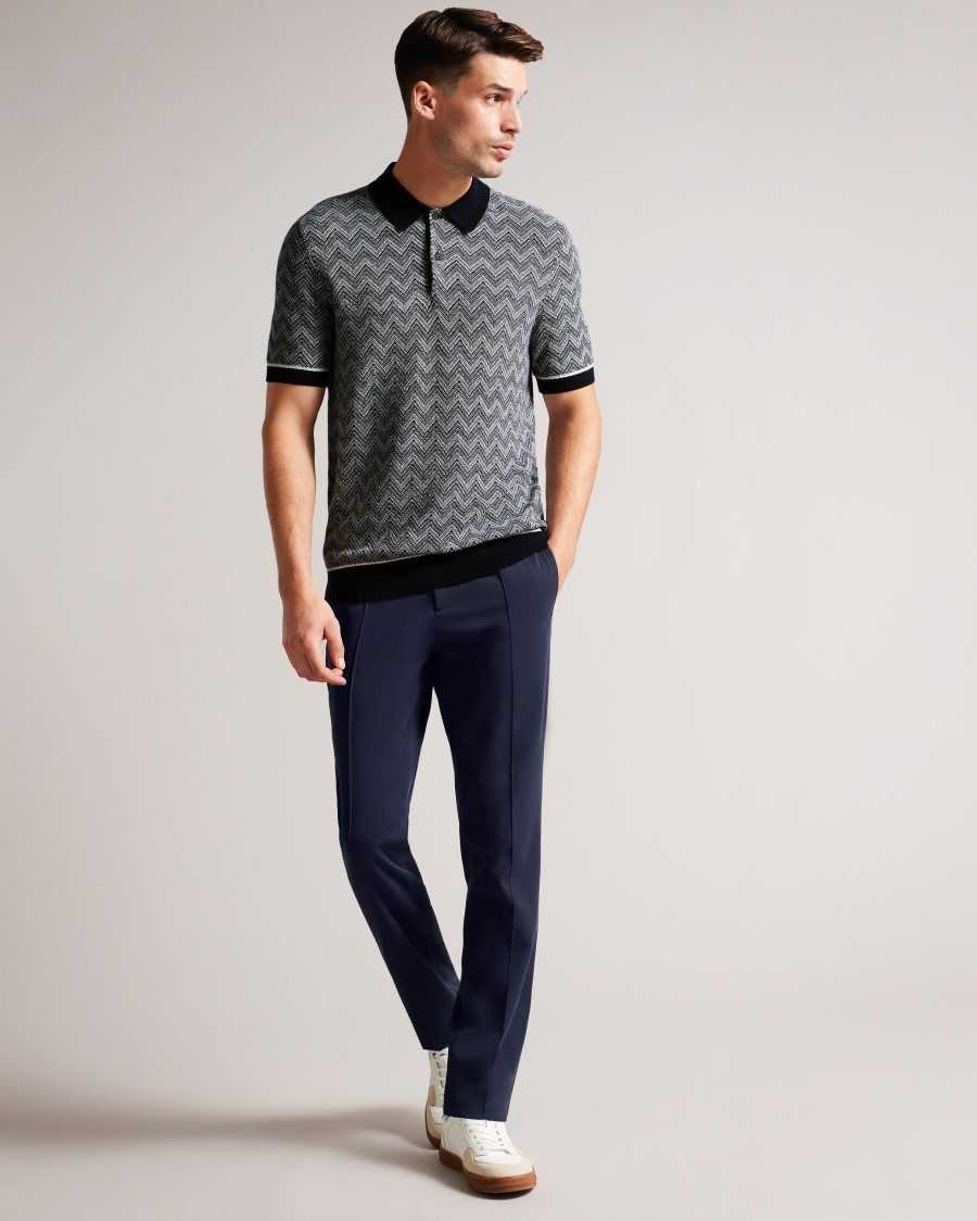 Ted Baker Waldun Zig Zag Knit Polo Shirt Navy | 5207863-RB