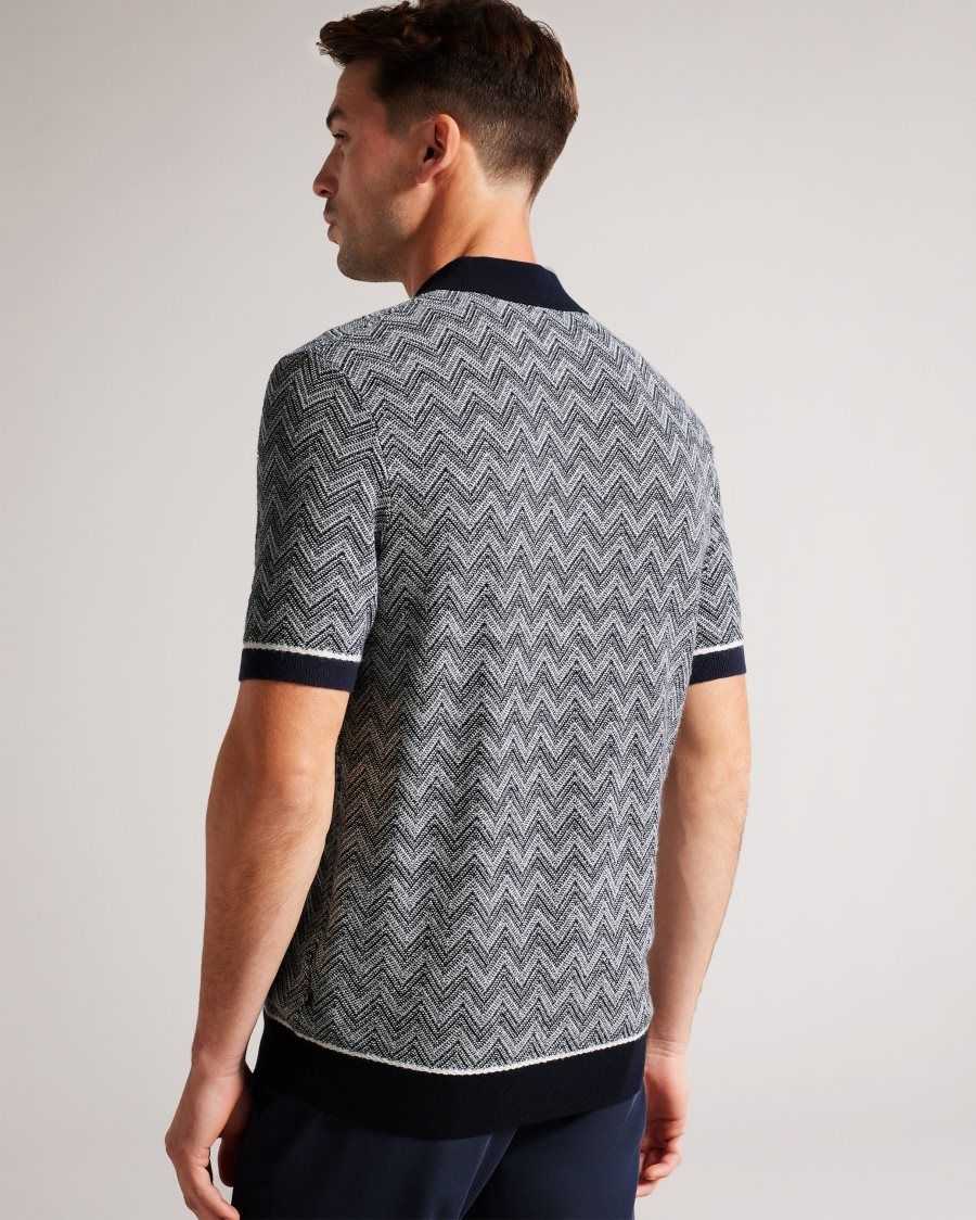 Ted Baker Waldun Zig Zag Knit Polo Shirt Navy | 5207863-RB