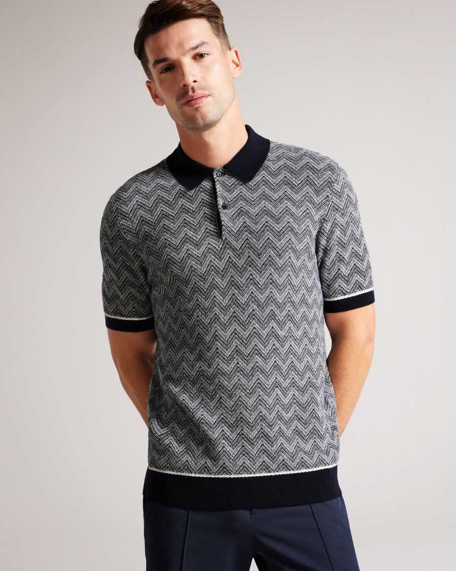 Ted Baker Waldun Zig Zag Knit Polo Shirt Navy | 5207863-RB