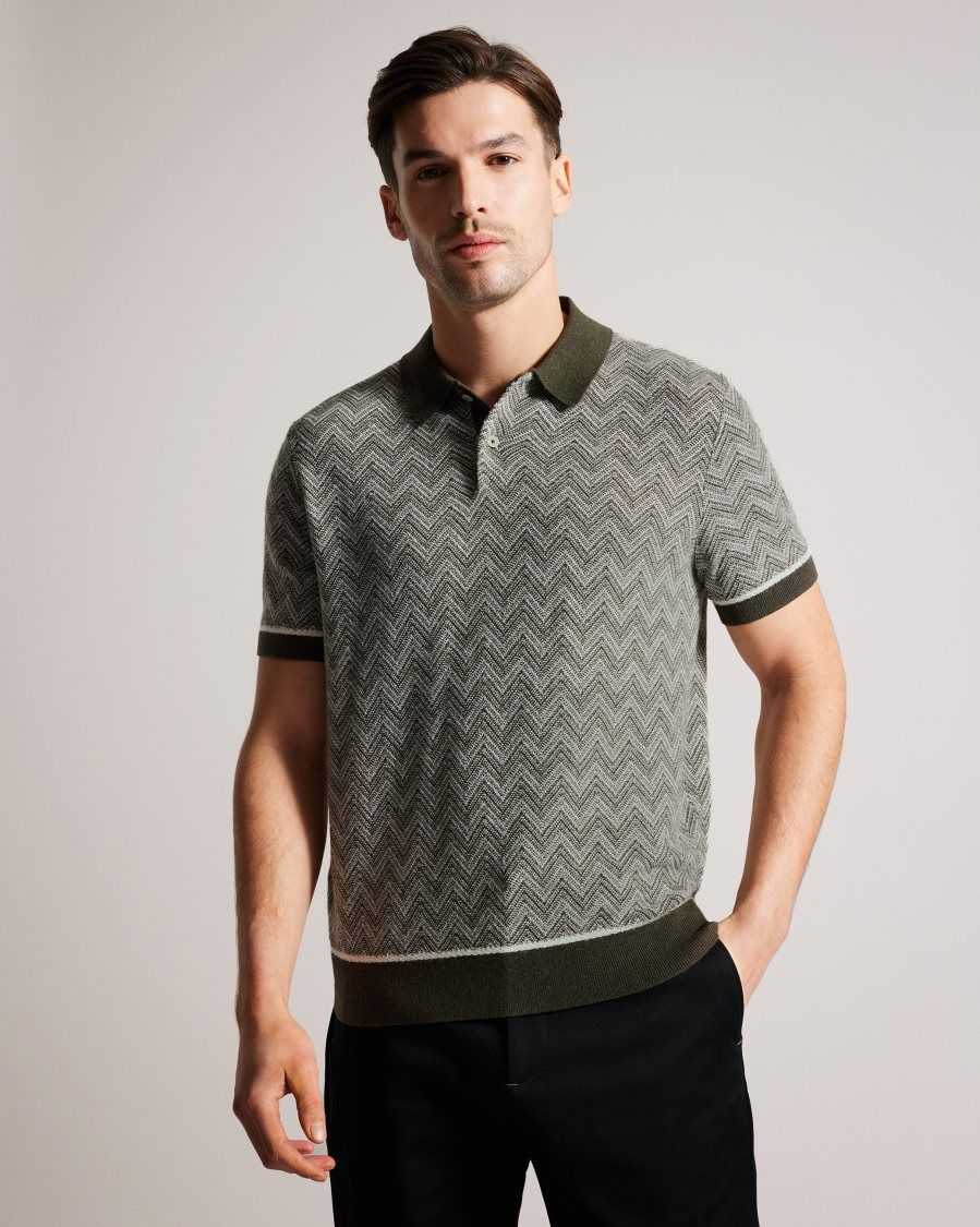 Ted Baker Waldun Zig Zag Knit Polo Shirt Dark Green | 7162038-XH