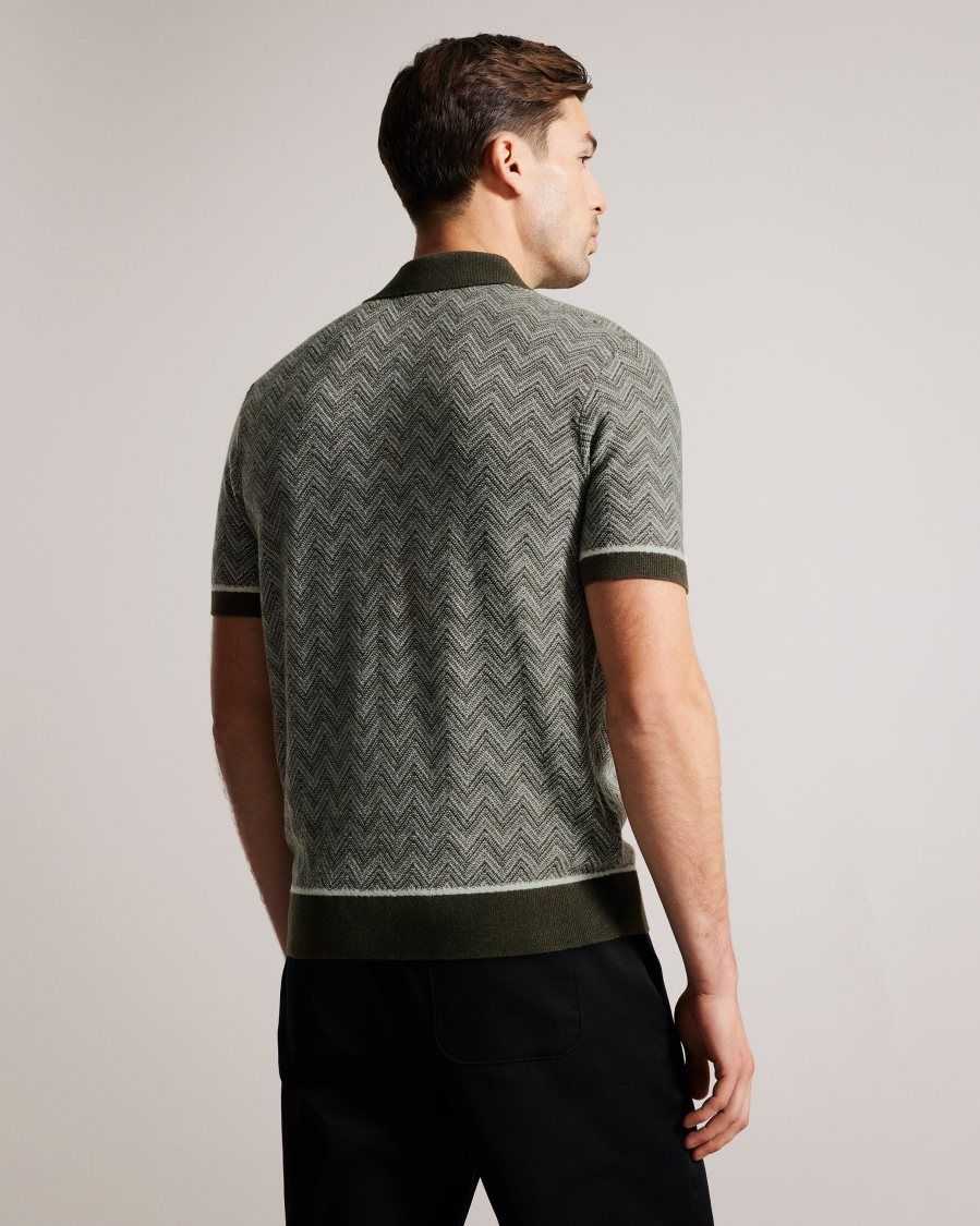 Ted Baker Waldun Zig Zag Knit Polo Shirt Dark Green | 7162038-XH