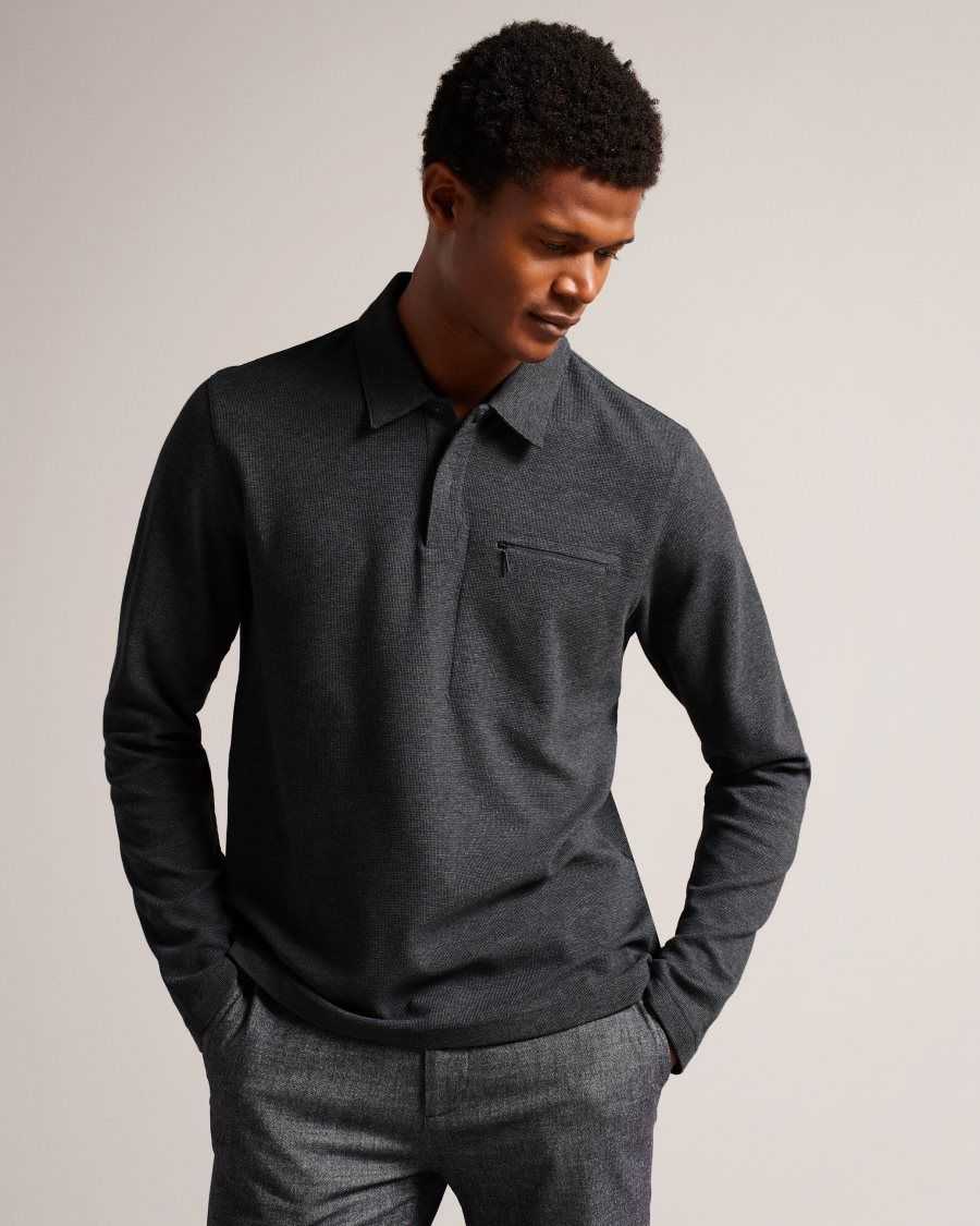 Ted Baker Wavelo Long Sleeve Regular Fit Polo Shirt Grey-Marl | 8132756-OL