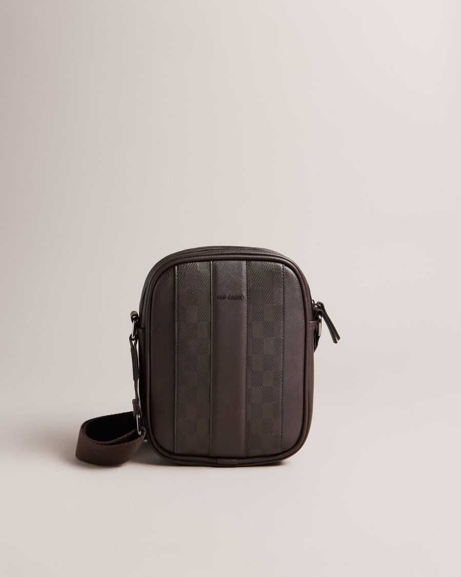 Ted Baker Waydon House Check PU Flight Bag Brown-Chocolate | 0834691-TX