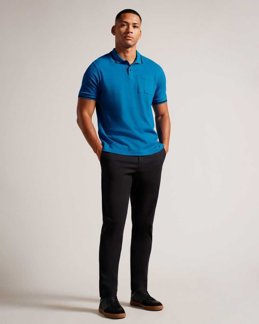 Ted Baker Wayfar Regular Fit Polo Shirt With T Pocket Blue | 2051963-DY