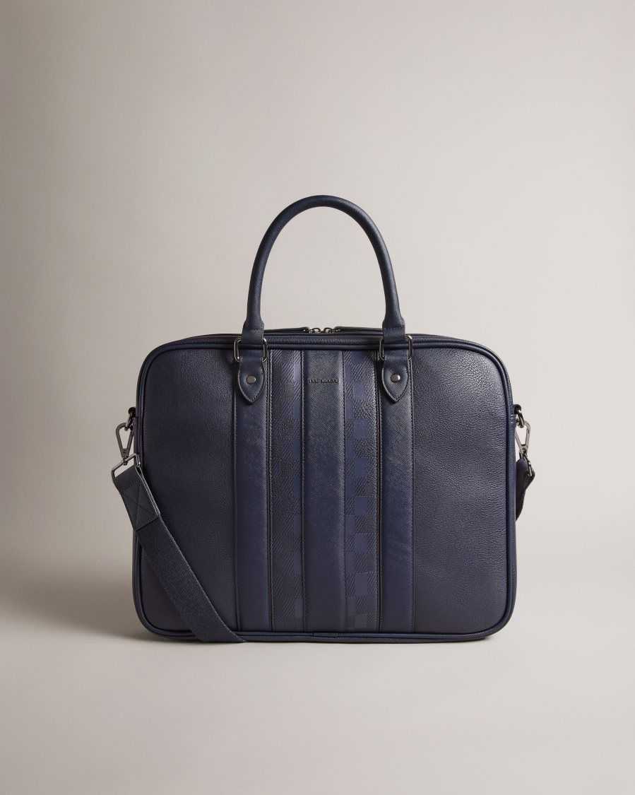 Ted Baker Waymon House Check PU Document Bag Navy | 7342915-MJ