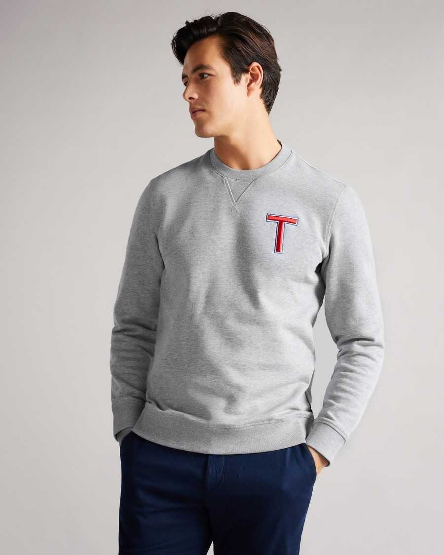 Ted Baker Welloe LS Varsity 'T' Sweatshirt Grey-Marl | 4076982-TN