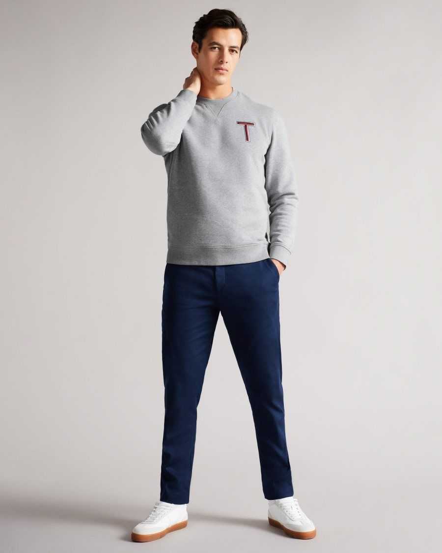 Ted Baker Welloe LS Varsity 'T' Sweatshirt Grey-Marl | 4076982-TN