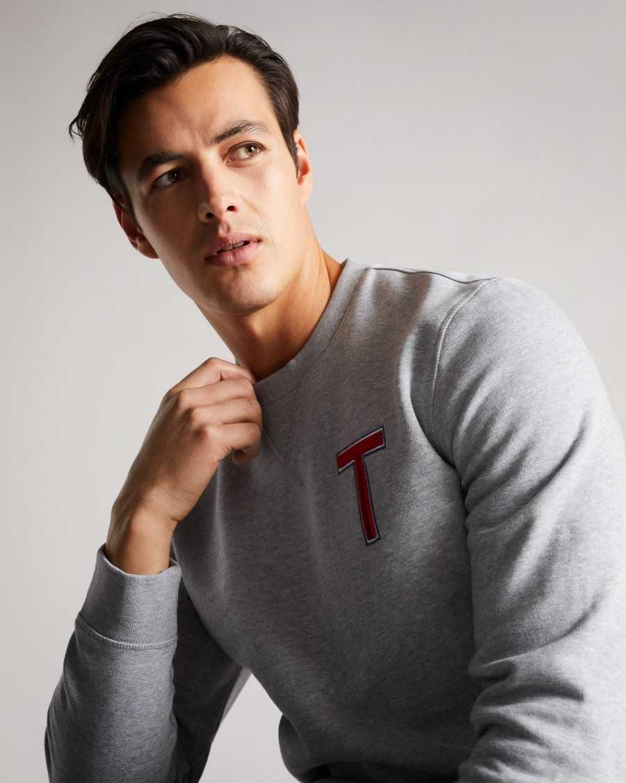 Ted Baker Welloe LS Varsity \'T\' Sweatshirt Grey-Marl | 4076982-TN