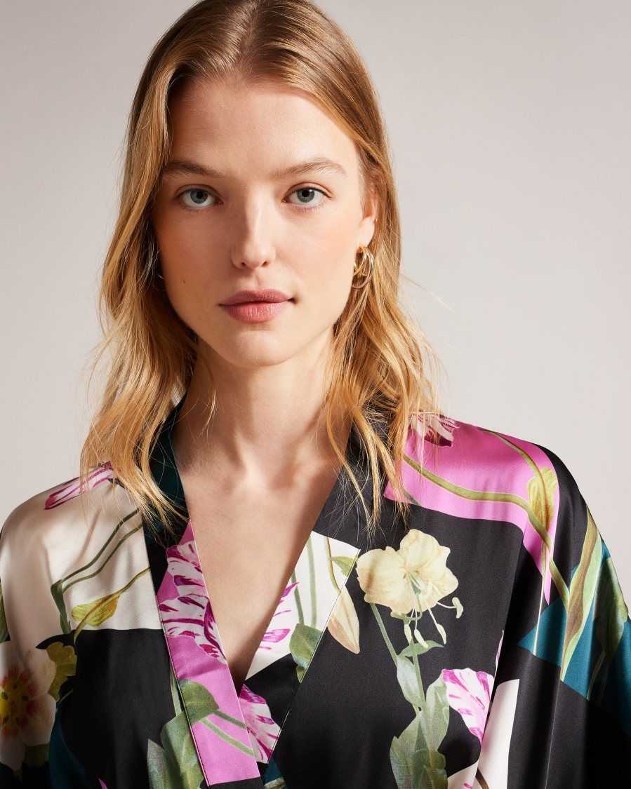 Ted Baker Wenddi Botanical Print Kimono Black | 2864031-GD