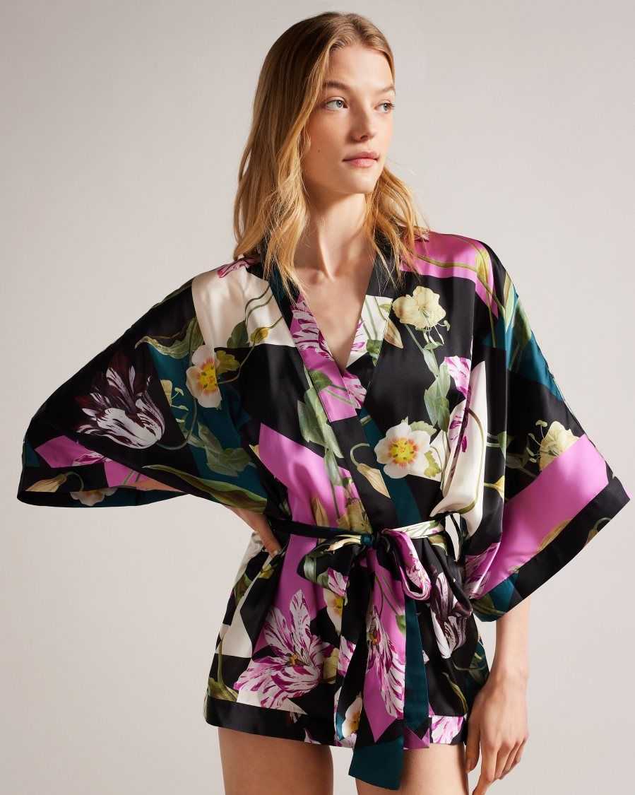 Ted Baker Wenddi Botanical Print Kimono Black | 2864031-GD