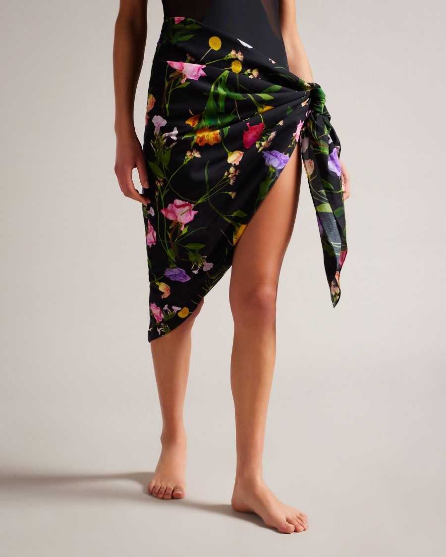 Ted Baker Wendyyy Floral Print Beach Sarong Black | 5473861-AW