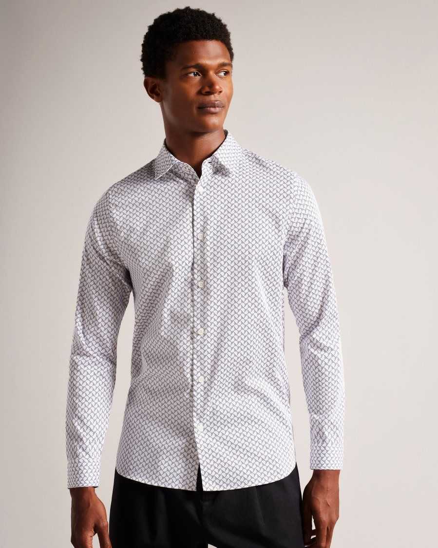 Ted Baker Willuw Long Sleeve Geometric Print Shirt White | 8943607-UX