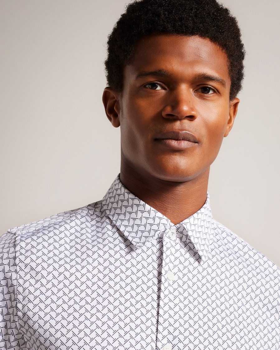 Ted Baker Willuw Long Sleeve Geometric Print Shirt White | 8943607-UX