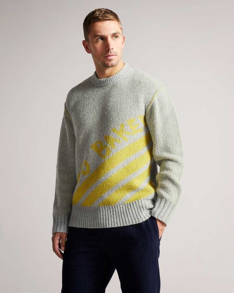 Ted Baker Windmer LS Branded Crew Neck Jumper Grey-Marl | 1739260-BA