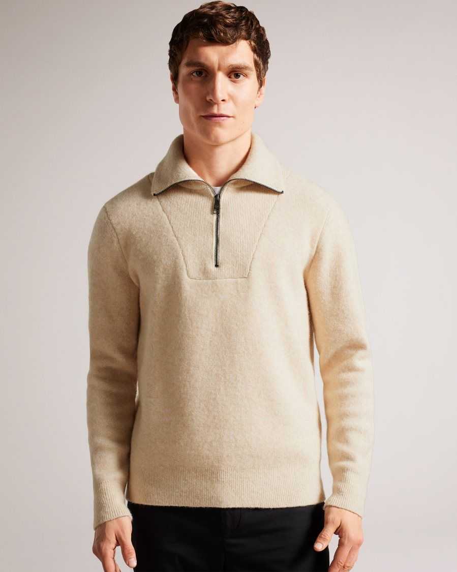 Ted Baker Wolffia Regular Fit Half Zip Fleece Natural | 2394780-RU