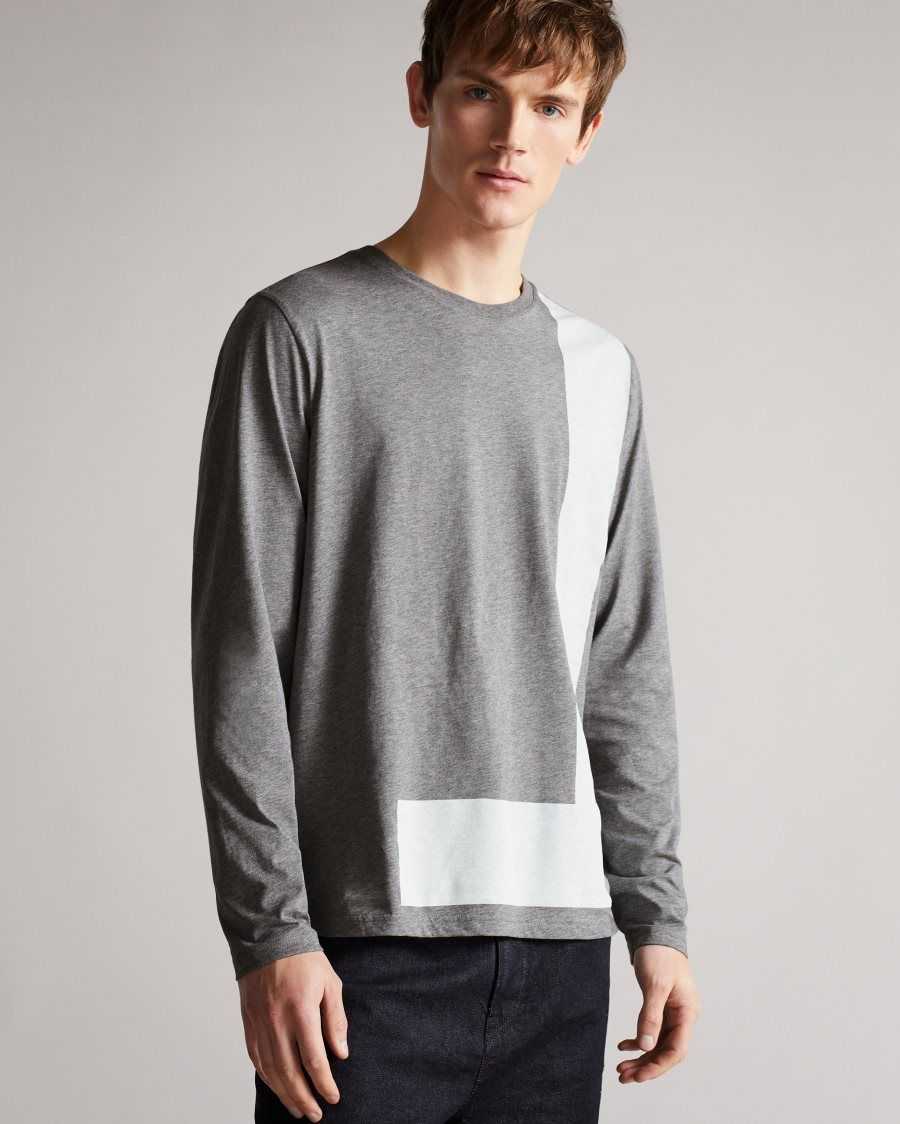 Ted Baker Yapton LS T print T-Shirt Grey-Marl | 1046825-IJ