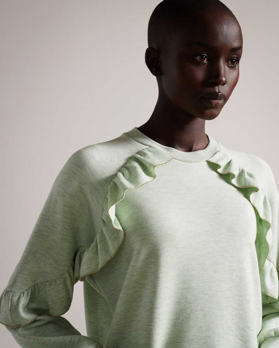 Ted Baker Yazme Frilled Sweatshirt With Chain Trim Light Green | 4127935-CY