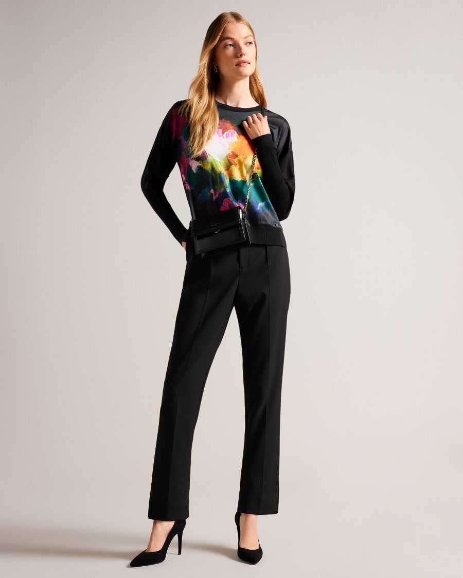 Ted Baker Zarha Art Print Jumper With Sleeve Detail Black | 0258413-VD