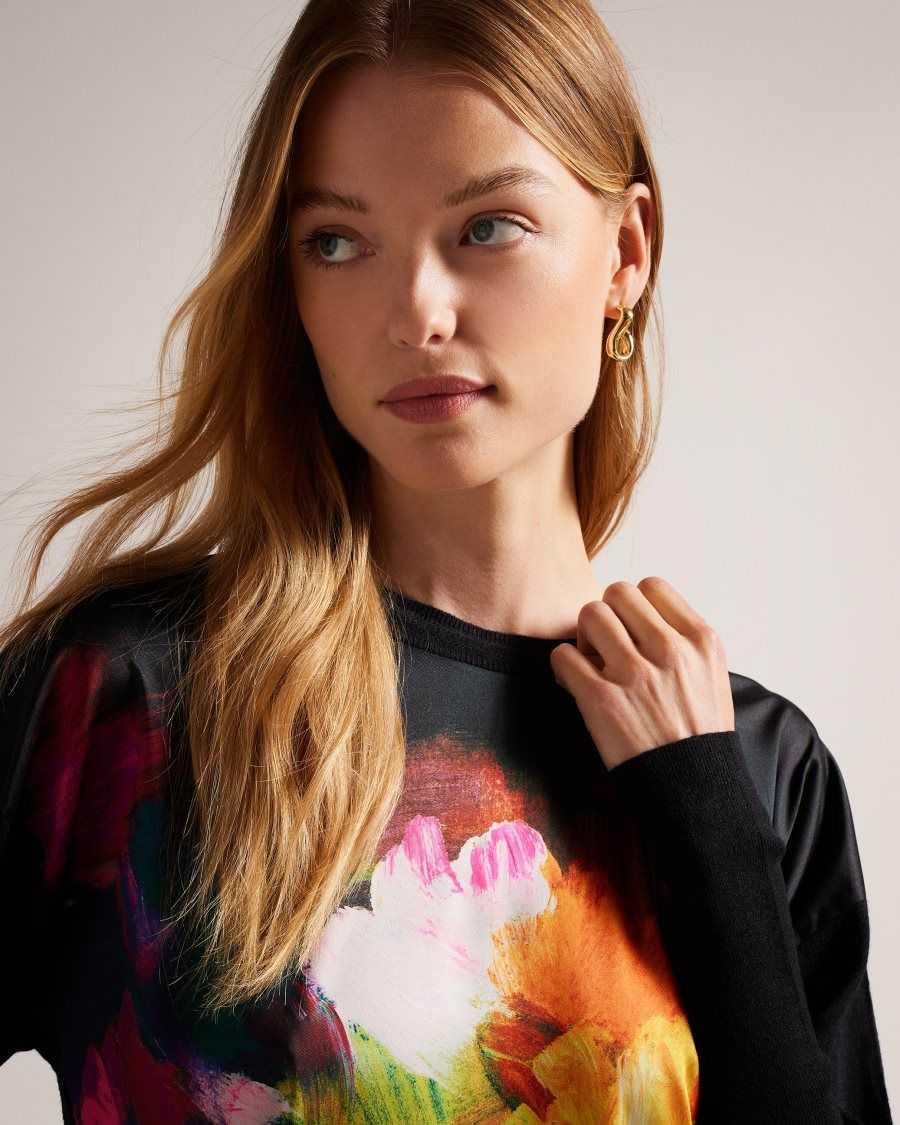 Ted Baker Zarha Art Print Jumper With Sleeve Detail Black | 0258413-VD