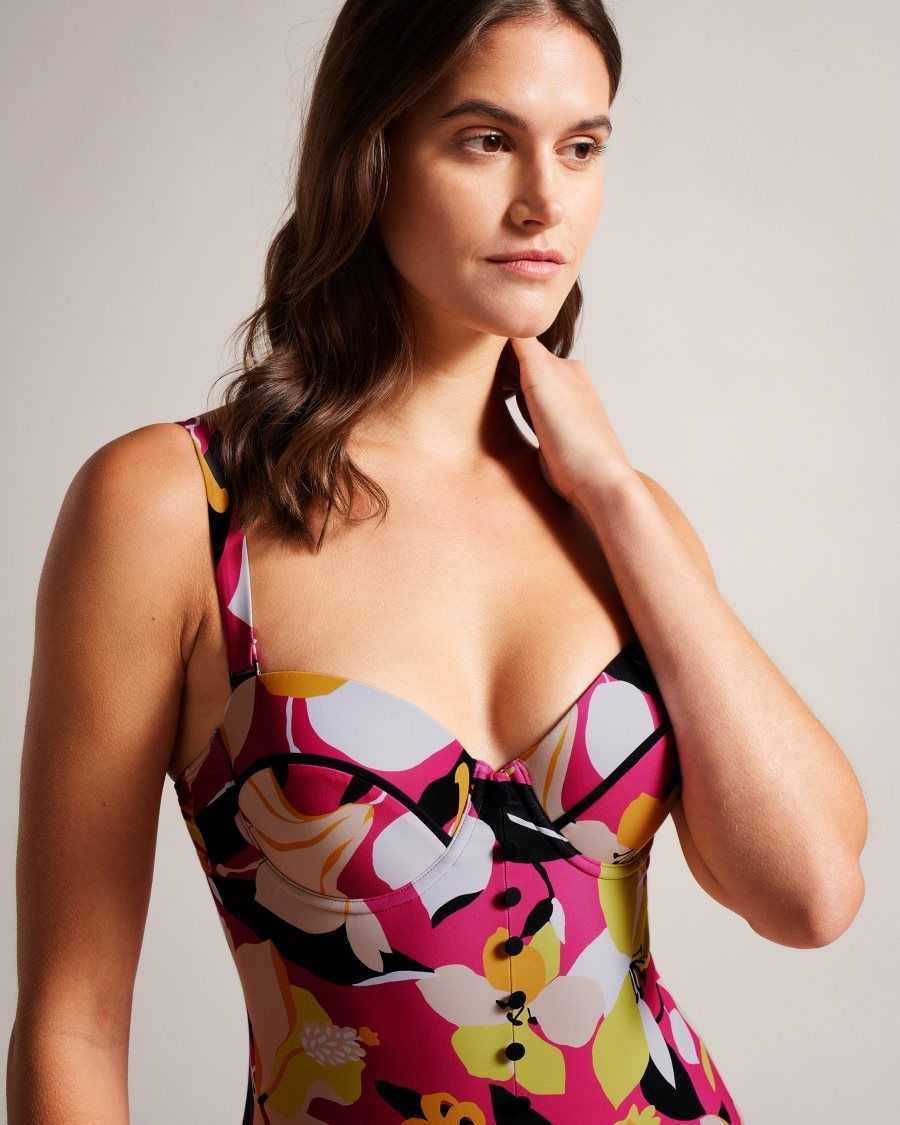 Ted Baker Zayly Floral Button Front Cupped Swimsuit Light Nude | 5690387-AW